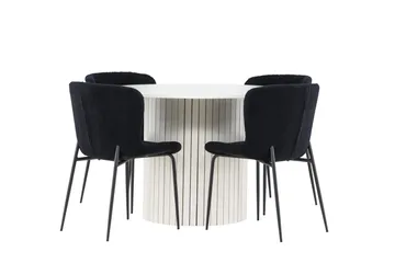 Härön Spisegruppe 110 cm Rund med 4 Modesto stoler - Hvid/Sort - Møbler - Bord - Spisegruppe