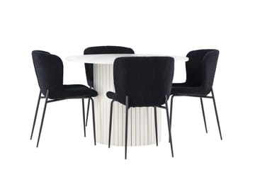 Härön Spisegruppe 110 cm rund med 4 Modesto stoler - Hvit/Svart - Møbler - Bord - Spisegruppe