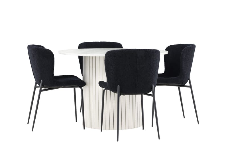 Härön Spisegruppe 110 cm rund med 4 Modesto stoler - Hvit/Svart - Møbler - Bord - Spisegruppe