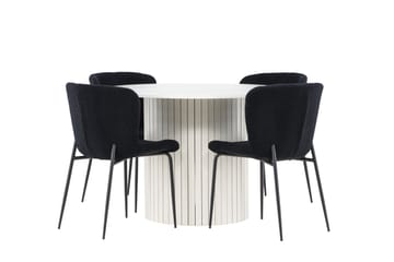 Härön Spisegruppe 110 cm rund med 4 Modesto stoler - Hvit/Svart - Møbler - Bord - Spisegruppe