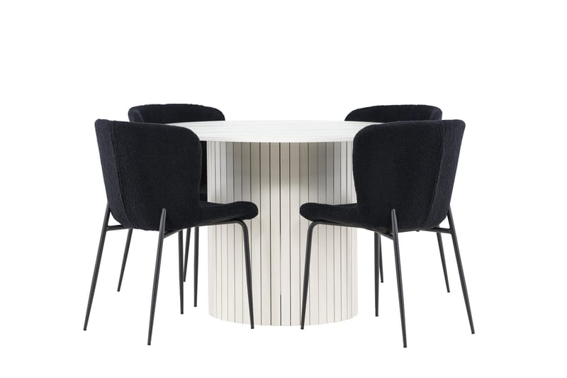 Härön Spisegruppe 110 cm rund med 4 Modesto stoler - Hvit/Svart - Møbler - Bord - Spisegruppe