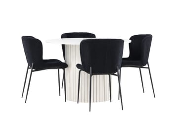 Härön Spisegruppe 110 cm rund med 4 Modesto stoler - Hvit/Svart - Møbler - Bord - Spisegruppe