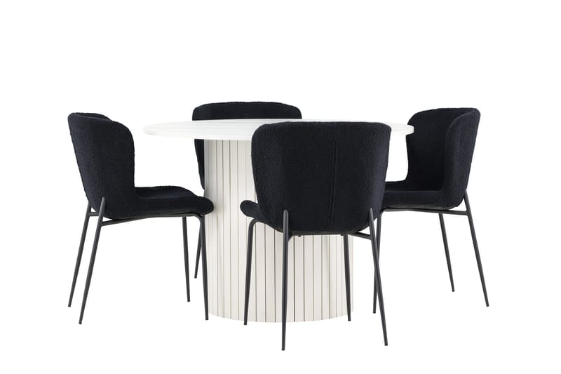 Härön Spisegruppe 110 cm rund med 4 Modesto stoler - Hvit/Svart - Møbler - Bord - Spisegruppe
