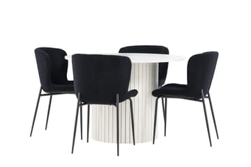 Härön Spisegruppe 110 cm rund med 4 Modesto stoler - Hvit/Svart - Møbler - Bord - Spisegruppe