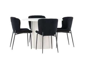 Härön Spisegruppe 110 cm rund med 4 Modesto stoler - Hvit/Svart - Møbler - Bord - Spisegruppe