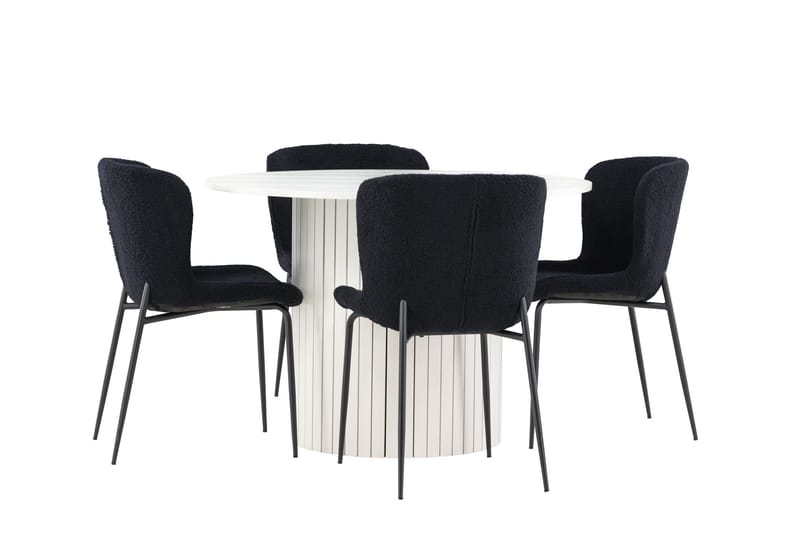 Härön Spisegruppe 110 cm rund med 4 Modesto stoler - Hvit/Svart - Møbler - Bord - Spisegruppe