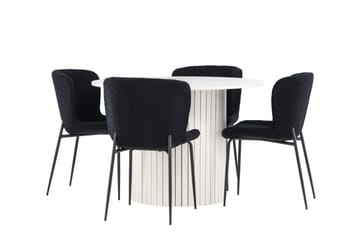 Härön Spisegruppe 110 cm rund med 4 Modesto stoler - Hvit/Svart - Møbler - Bord - Spisegruppe