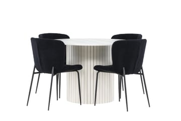 Härön Spisegruppe 110 cm rund med 4 Modesto stoler - Hvit/Svart - Møbler - Bord - Spisegruppe