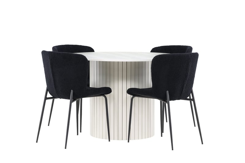 Härön Spisegruppe 110 cm rund med 4 Modesto stoler - Hvit/Svart - Møbler - Bord - Spisegruppe