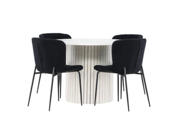 Härön Spisegruppe 110 cm rund med 4 Modesto stoler - Hvit/Svart - Møbler - Bord - Spisegruppe