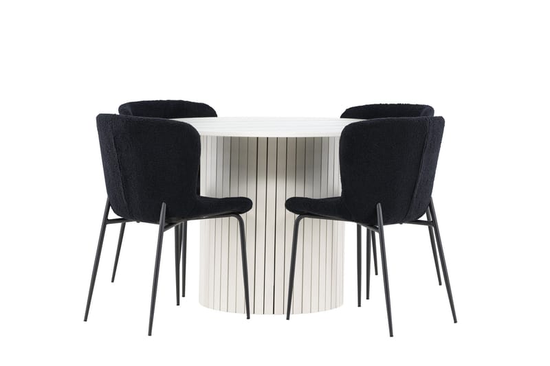 Härön Spisegruppe 110 cm rund med 4 Modesto stoler - Hvit/Svart - Møbler - Bord - Spisegruppe