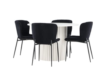 Härön Spisegruppe 110 cm rund med 4 Modesto stoler - Hvit/Svart - Møbler - Bord - Spisegruppe