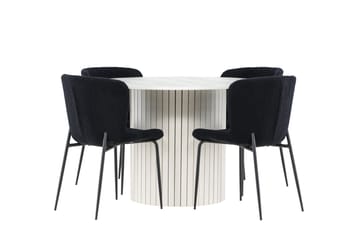 Härön Spisegruppe 110 cm rund med 4 Modesto stoler - Hvit/Svart - Møbler - Bord - Spisegruppe