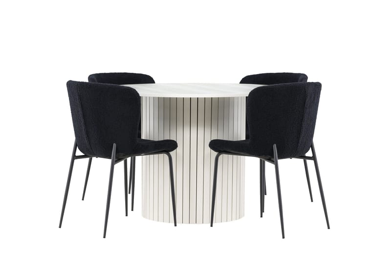 Härön Spisegruppe 110 cm rund med 4 Modesto stoler - Hvit/Svart - Møbler - Bord - Spisegruppe