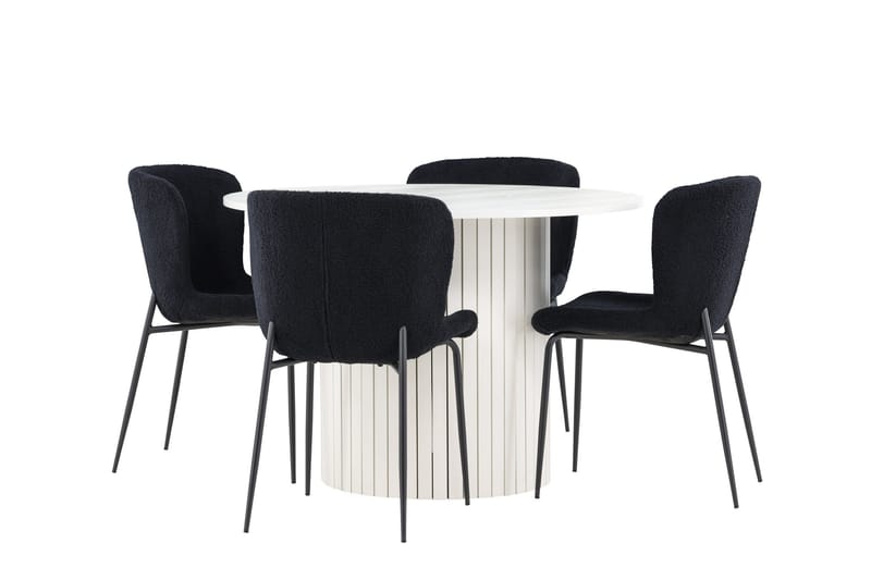 Härön Spisegruppe 110 cm rund med 4 Modesto stoler - Hvit/Svart - Møbler - Bord - Spisegruppe
