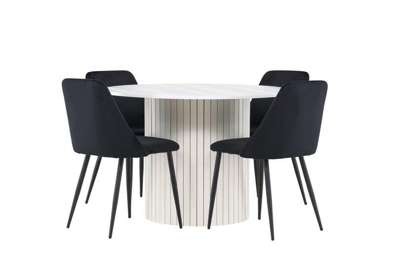 Härön Spisegruppe 110 cm Rund med 4 Night stoler - Hvid/Sort - Møbler - Bord - Spisegruppe