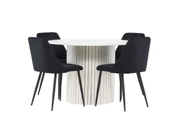 Härön Spisegruppe 110 cm Rund med 4 Night stoler - Hvid/Sort - Møbler - Bord - Spisegruppe