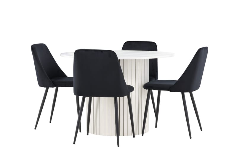 Härön Spisegruppe 110 cm Rund med 4 Night stoler, Hvid/Sort