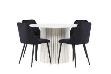 Härön Spisegruppe 110 cm Rund med 4 Night stoler - Hvid/Sort - Møbler - Bord - Spisegruppe