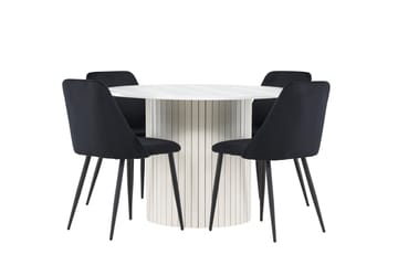 Härön Spisegruppe 110 cm Rund med 4 Night stoler - Hvid/Sort - Møbler - Bord - Spisegruppe
