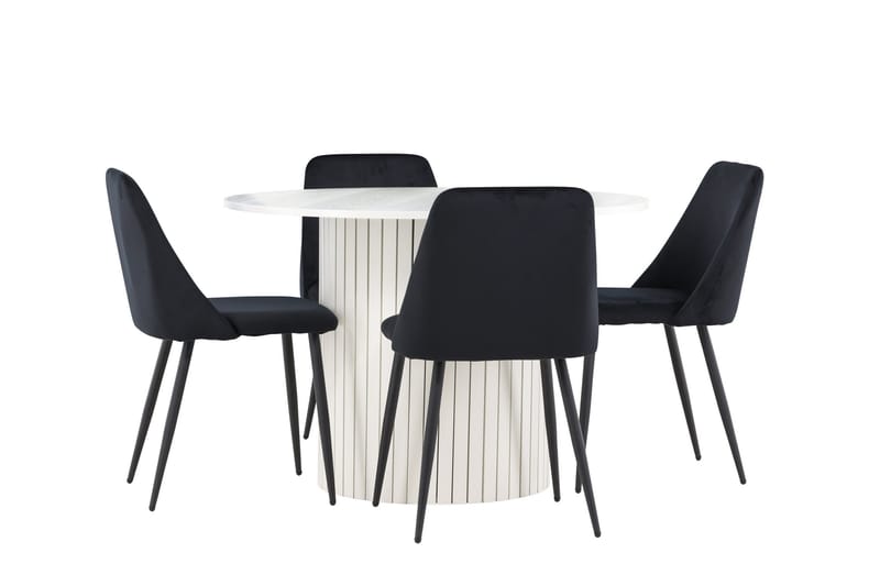 Härön Spisegruppe 110 cm rund med 4 Night stoler - Hvit/Svart - Møbler - Bord - Spisegruppe