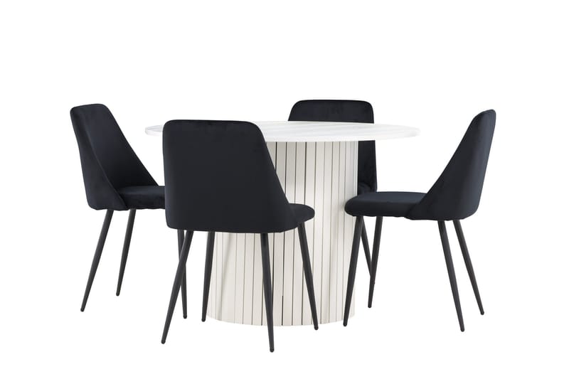 Härön Spisegruppe 110 cm rund med 4 Night stoler - Hvit/Svart - Møbler - Bord - Spisegruppe