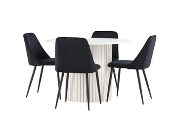 Härön Spisegruppe 110 cm rund med 4 Night stoler - Hvit/Svart - Møbler - Bord - Spisegruppe