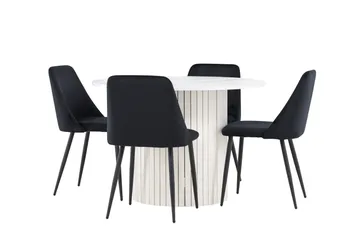 Härön Spisegruppe 110 cm rund med 4 Night stoler - Hvit/Svart - Møbler - Bord - Spisegruppe