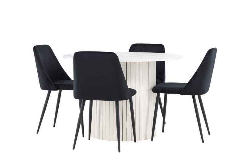 Härön Spisegruppe 110 cm rund med 4 Night stoler - Hvit/Svart - Møbler - Bord - Spisegruppe