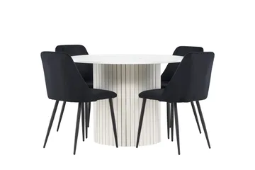 Härön Spisegruppe 110 cm rund med 4 Night stoler - Hvit/Svart - Møbler - Bord - Spisegruppe
