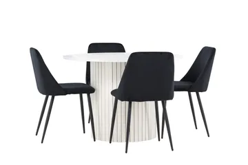 Härön Spisegruppe 110 cm rund med 4 Night stoler - Hvit/Svart - Møbler - Bord - Spisegruppe