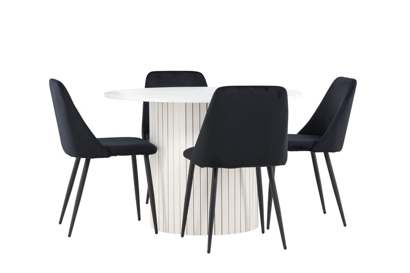 Härön Spisegruppe 110 cm rund med 4 Night stoler - Hvit/Svart - Møbler - Bord - Spisegruppe