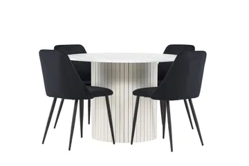 Härön Spisegruppe 110 cm rund med 4 Night stoler - Hvit/Svart - Møbler - Bord - Spisegruppe