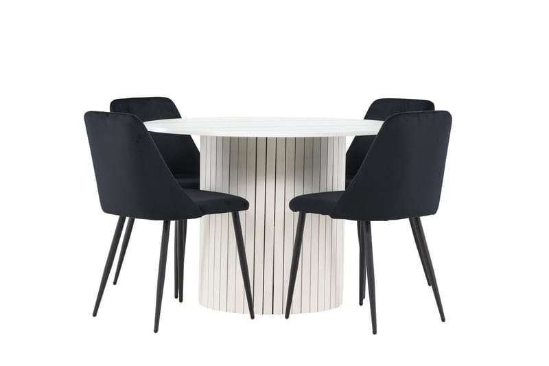 Härön Spisegruppe 110 cm rund med 4 Night stoler - Hvit/Svart - Møbler - Bord - Spisegruppe