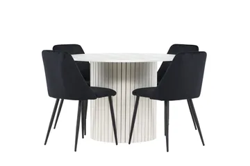 Härön Spisegruppe 110 cm rund med 4 Night stoler - Hvit/Svart - Møbler - Bord - Spisegruppe