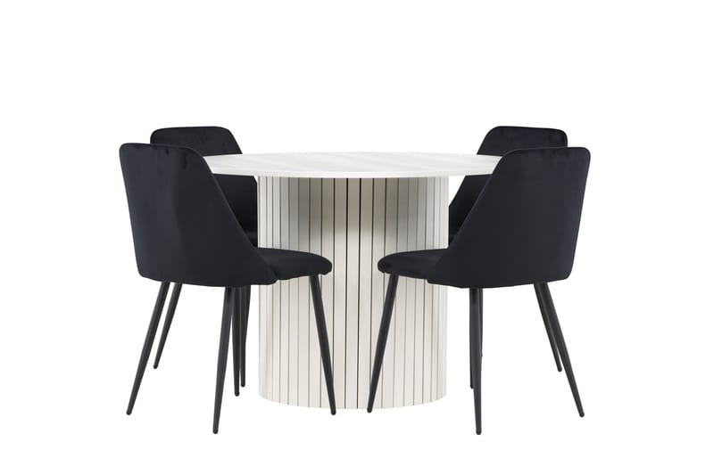Härön Spisegruppe 110 cm rund med 4 Night stoler - Hvit/Svart - Møbler - Bord - Spisegruppe