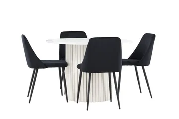Härön Spisegruppe 110 cm rund med 4 Night stoler - Hvit/Svart - Møbler - Bord - Spisegruppe