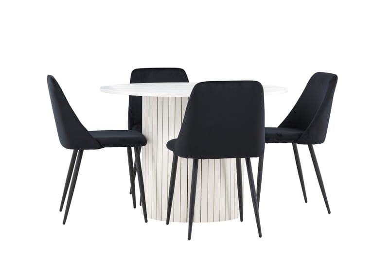 Härön Spisegruppe 110 cm rund med 4 Night stoler - Hvit/Svart - Møbler - Bord - Spisegruppe