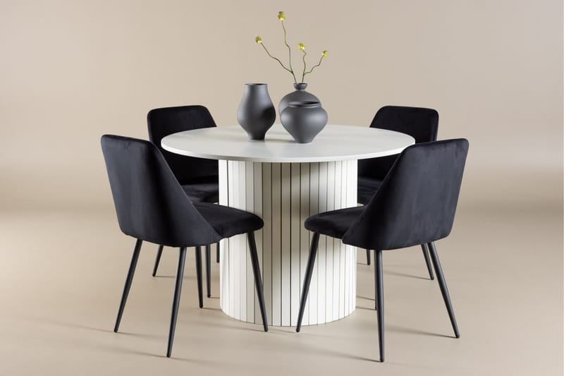 Härön Spisegruppe 110 cm rund med 4 Night stoler - Hvit/Svart - Møbler - Bord - Spisegruppe