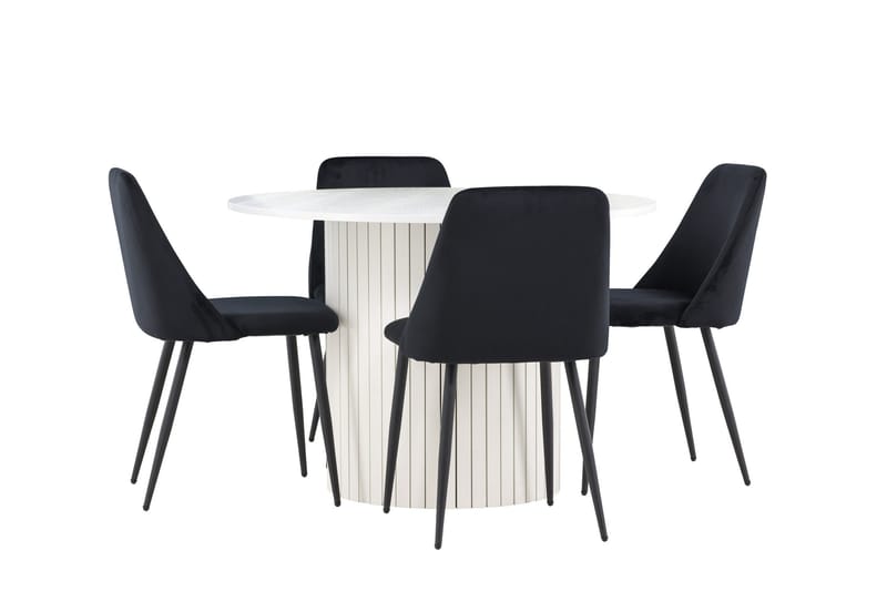 Härön Spisegruppe 110 cm rund med 4 Night stoler - Hvit/Svart - Møbler - Bord - Spisegruppe