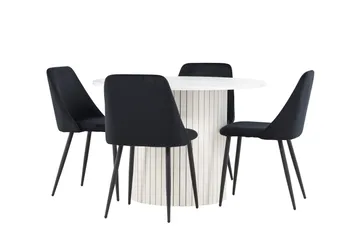 Härön Spisegruppe 110 cm rund med 4 Night stoler - Hvit/Svart - Møbler - Bord - Spisegruppe