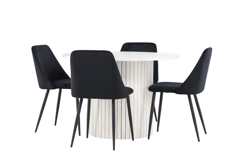 Härön Spisegruppe 110 cm rund med 4 Night stoler - Hvit/Svart - Møbler - Bord - Spisegruppe