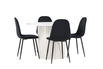 Härön Spisegruppe 110 cm Rund med 4 Polar stoler - Hvid/Sort - Møbler - Bord - Spisegruppe
