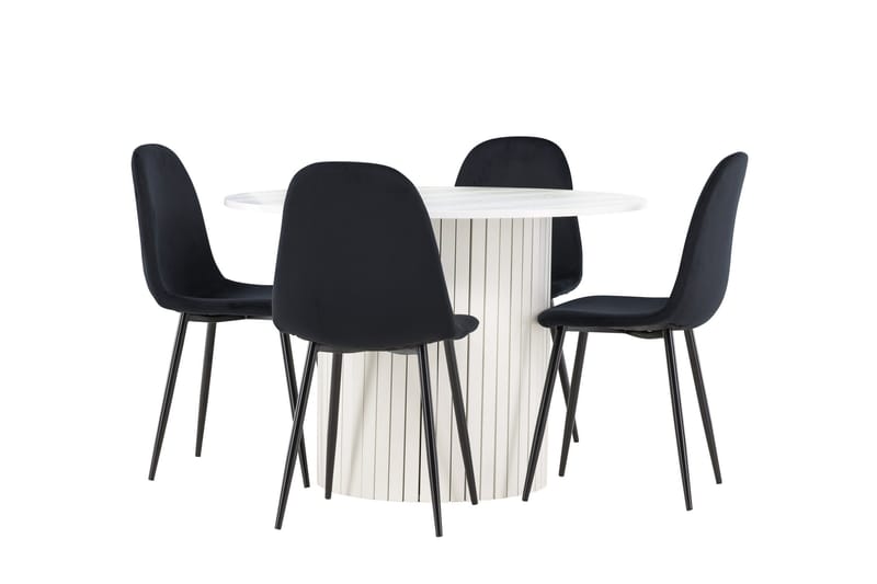 Härön Spisegruppe 110 cm Rund med 4 Polar stoler - Hvid/Sort - Møbler - Bord - Spisegruppe
