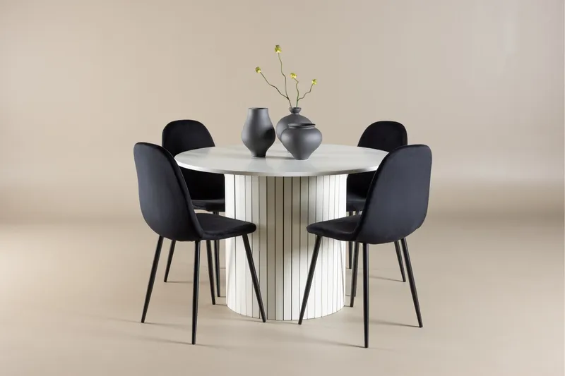 Härön Spisegruppe 110 cm Rund med 4 Polar stoler - Hvid/Sort - Møbler - Bord - Spisegruppe