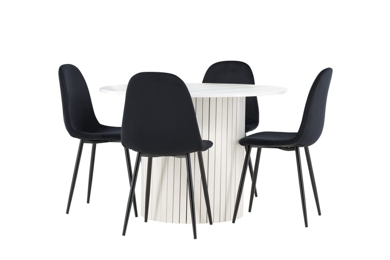 Härön Spisegruppe 110 cm Rund med 4 Polar stoler - Hvid/Sort - Møbler - Bord - Spisegruppe