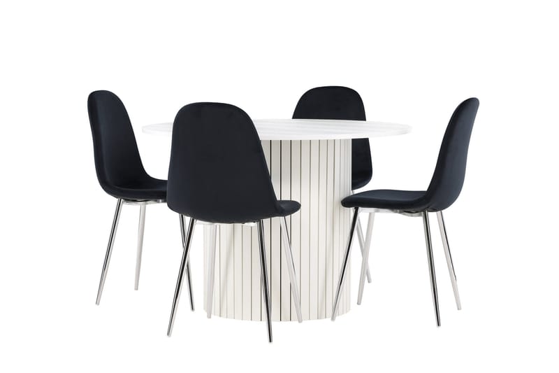 Härön Spisegruppe 110 cm Rund med 4 Polar stoler, Hvid/Sort