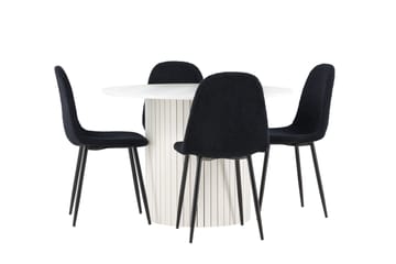 Härön Spisegruppe 110 cm Rund med 4 Polar stoler - Hvid/Sort - Møbler - Bord - Spisegruppe