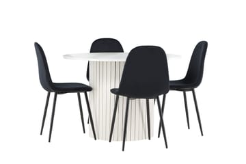 Härön Spisegruppe 110 cm Rund med 4 Polar stoler - Hvid/Sort - Møbler - Bord - Spisegruppe