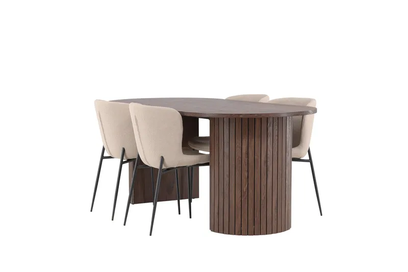 Härön Spisegruppe 200 cm Oval med 4 Modesto stoler, Mocca/Beige